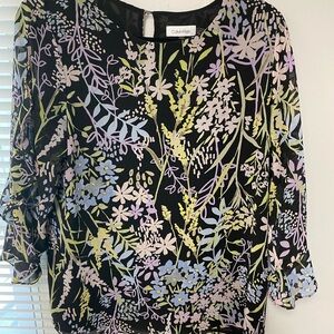 Calvin Klein Women's Floral Top - Black and Purple